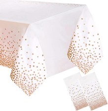 2 Paaging White and Rose Gold Plastic Tablecloth, 54 inch x108 inch