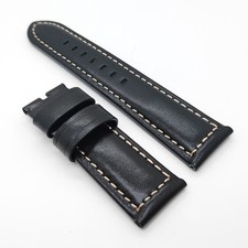 24mm Black Stitched Leather Band Strap For PAM RADIOMIR LUMINOR Wirstwatch
