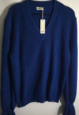 Gil' B Albane Blue Glitter Trim V Neck Bell Sleeve Sweater Cotton NWT Size XXL