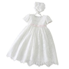 Baby Girls Embroidered Empire Waist Christening Gown Baptism Dress with Lace ...