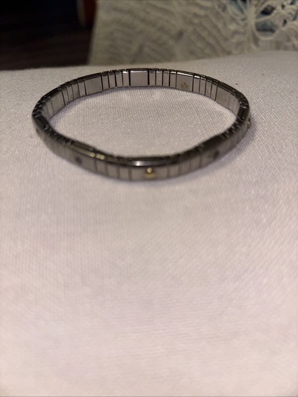 ITALY Milor 14K Gold and  Stainless Steel Stretch Bracelet Cubic Zirconia 