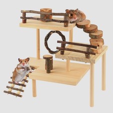 HOSUKKO Hamster Climbing Toys 3-Tier Extra Large Hamster Playground Natural Wood