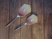 Vintage 50s 60s Vanity Set Mirror And Brush Silver Tone Pink
