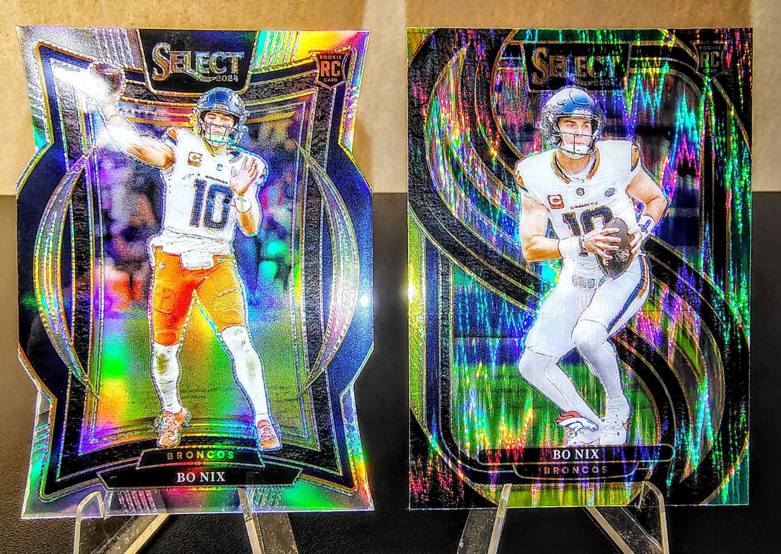 2024 Panini Select - Premier Level Bo Nix #117 Green & Yellow Shock Prizm (RC)