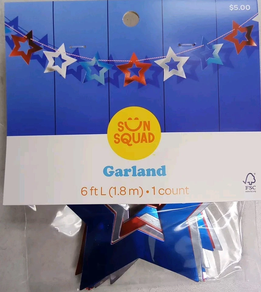 Guirnalda Decoración Interior Estrellas Rojas, Plateadas y Azules. Lote de 3 de 6 pies Foto 2 de 4