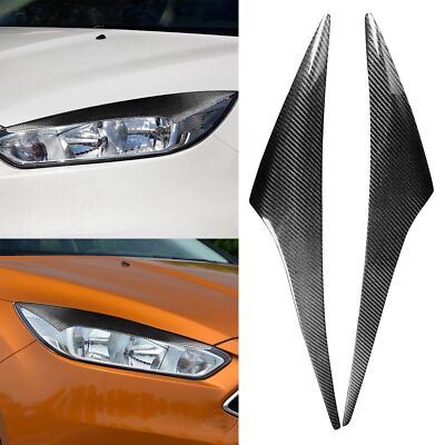 Carbon Fiber Headlight Eyebrow Eyelid Cover Trim For Ford Focus MK3 2015-2017