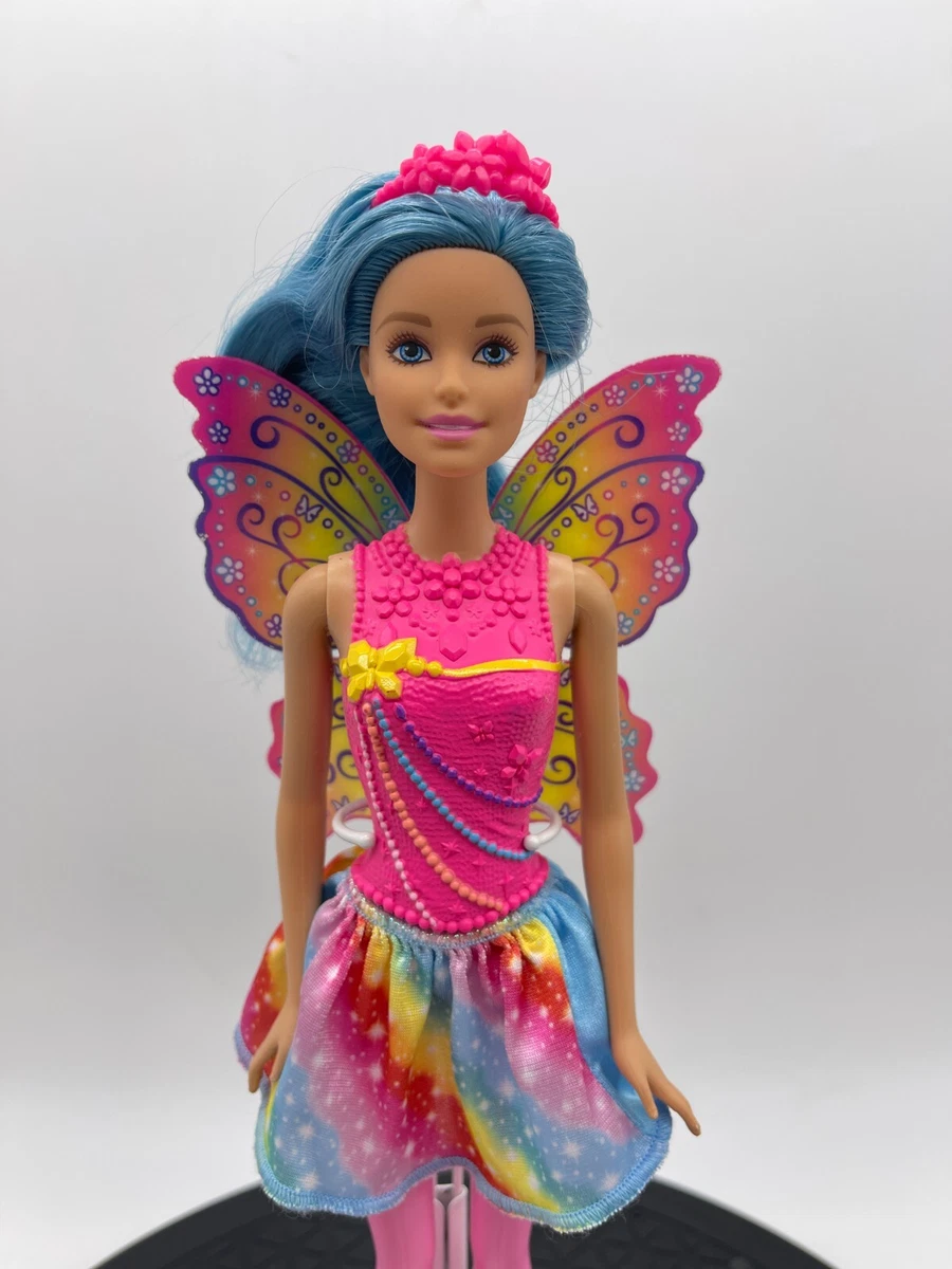 Barbie Fairy Rainbow Fashion Doll Blue Hair Crown Skirt Shoes