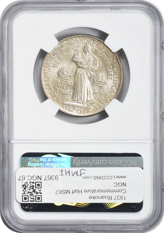 Roanoke Commemorative Silver Half Dollar 1937 MS67 NGC - Image 2 of 2