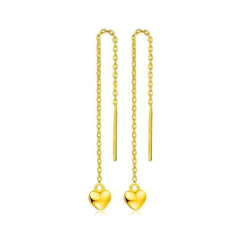 999 Pure Real 24K Yellow Gold For Women Loving Heart Earrings Drop 2.8inchL - Picture 3 of 6
