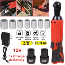 Electric Cordless Ratchet 3/8 Right Angle Wrench Impact Power Tool & 2 Batteries