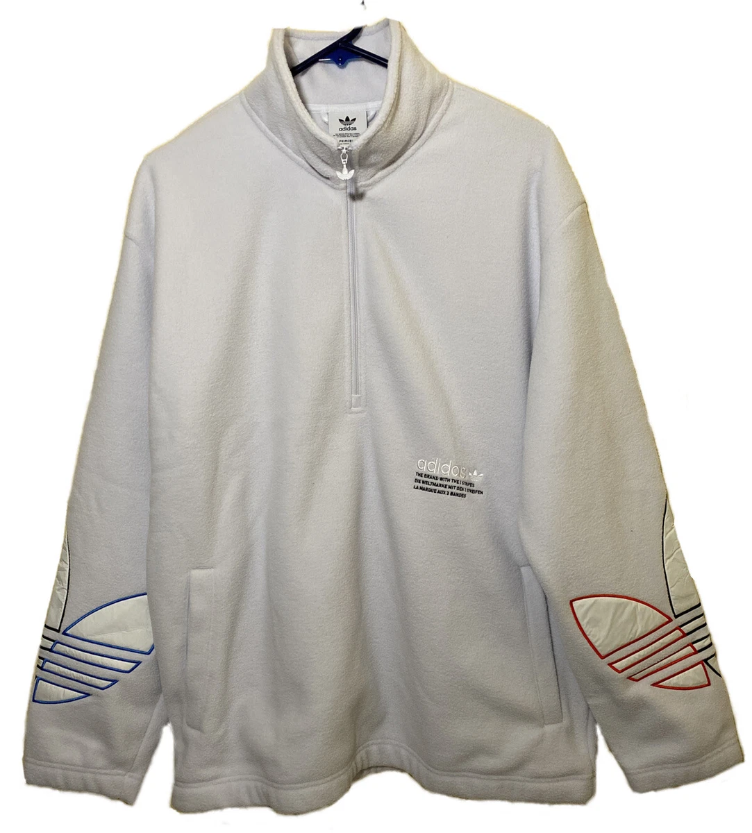 Adidas Adicolor Polar Fleece Half Zip Mens Sweatshirt White GN8044 NEW Size M