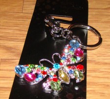 Butterfly Keychain Jeweled Stainless Steel, Belt Clip 1470 Colorful