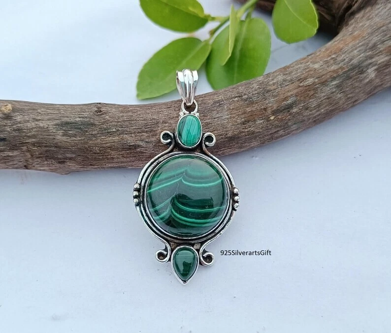 Кулон из стерлингового серебра 925 пробы с малахитом пентан ручной работы юбилейный кулон SD70 - Изображение 3 из 4