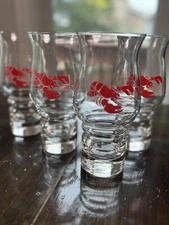 Red Lobster Cocktail Hurricane Glasses Drink Red Logo Set of 4 Vintage