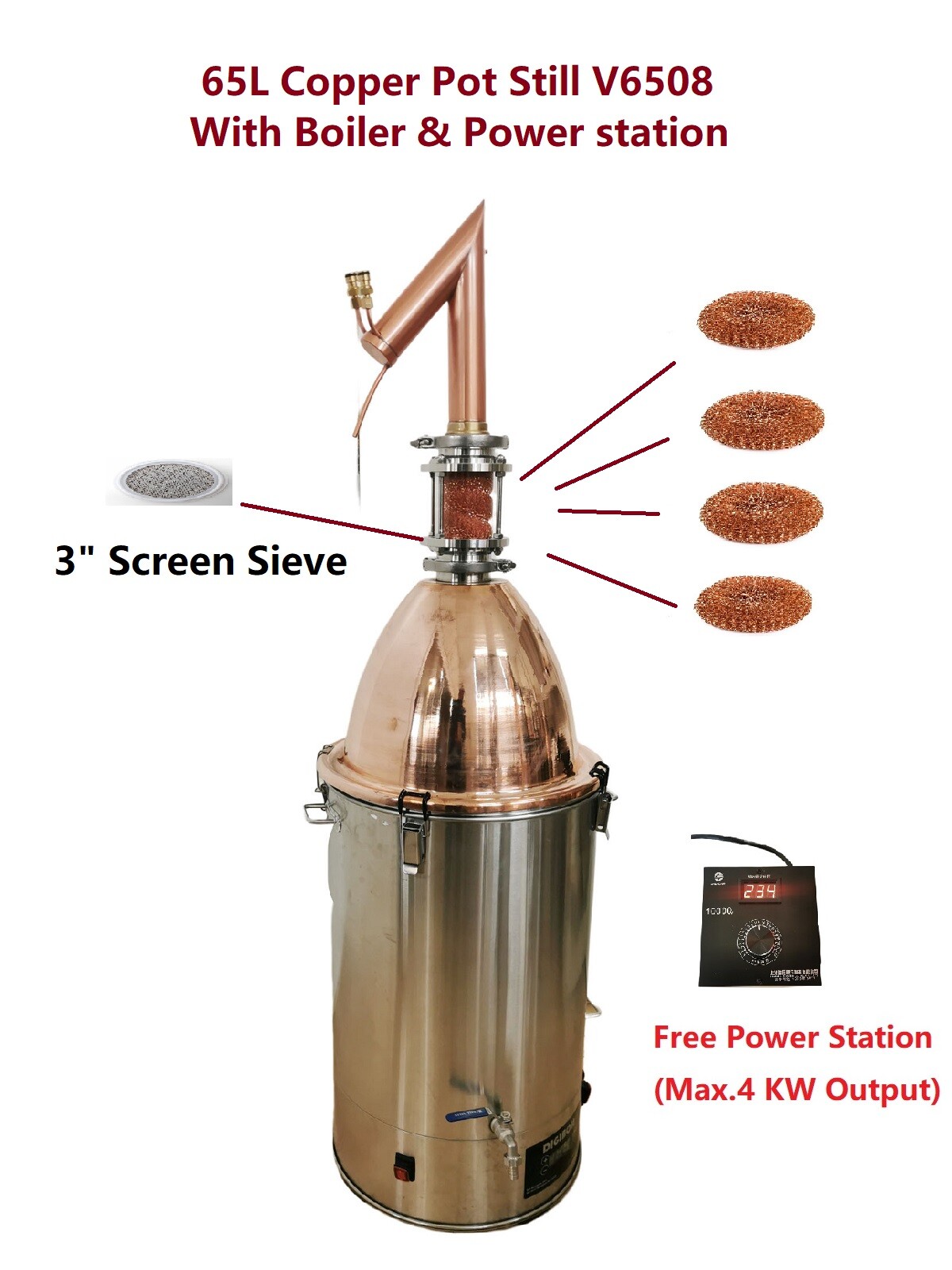 Stillmate 65L Copper pot still V6508 With/Without Boiler & Power station