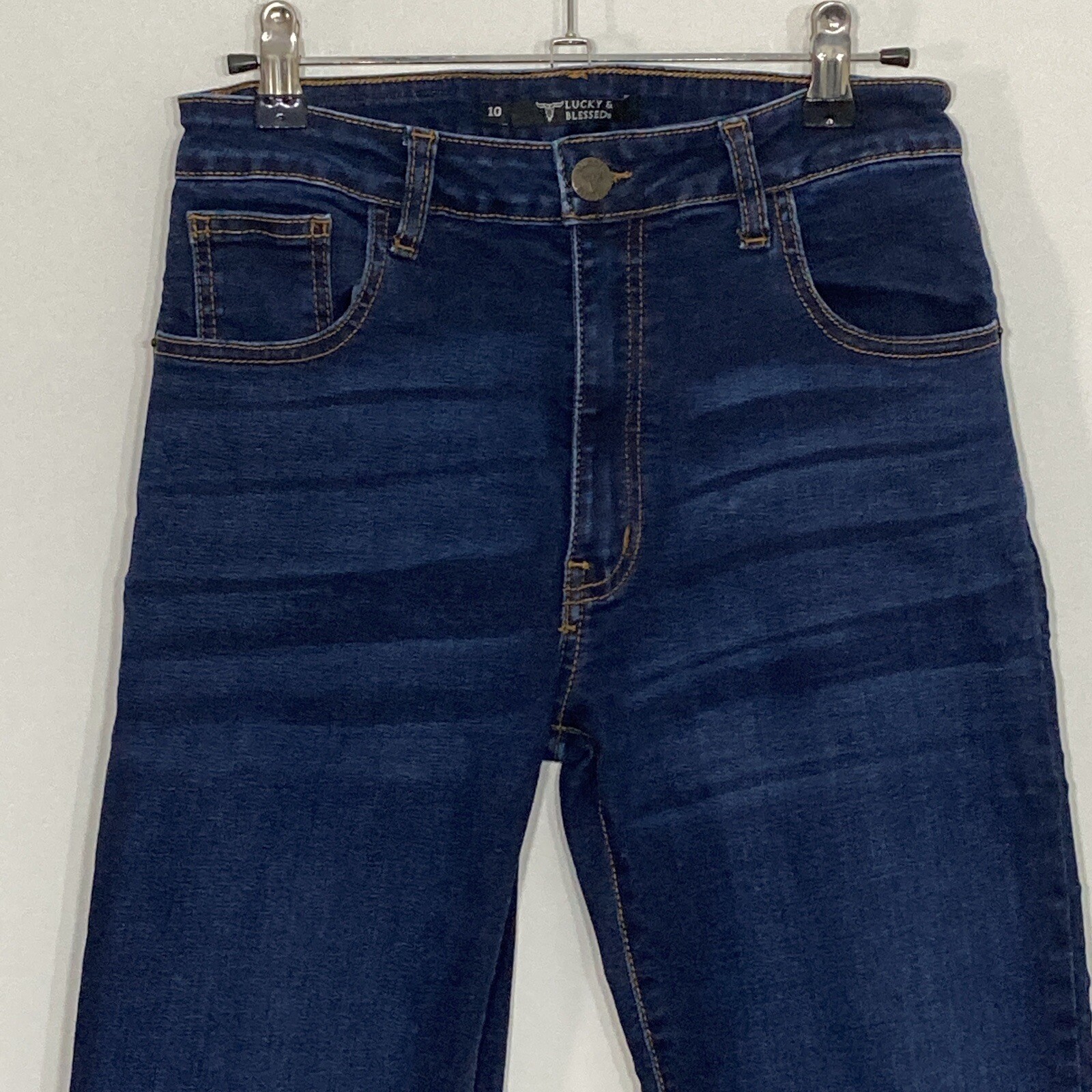Lucky Blessed Girls Jeans Size 10 Dark Wash Blue Denim Bootcut Raw Hem