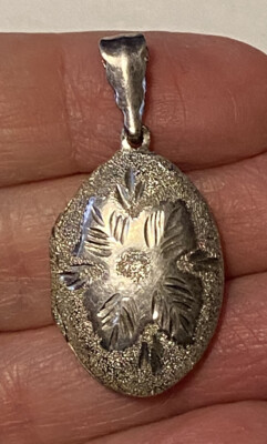 Signed MARSALA Glitter Texture Sterling Silver Etched POINSETTIA Locket Pendant