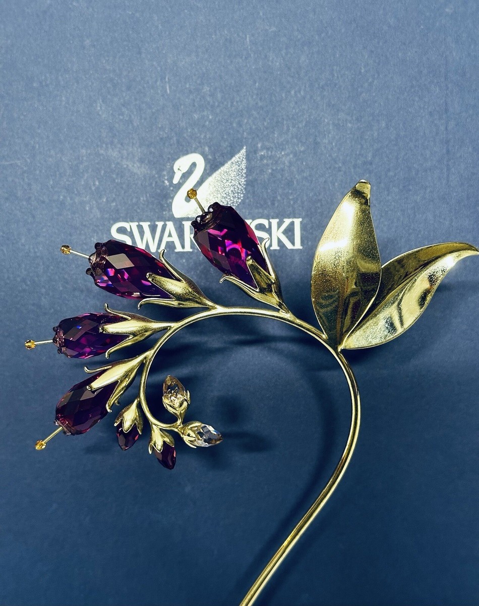 【美品】Swarovski 花形ブローチ 紫金 MIB Swarovski Paradise Flower Dacea Fuchsia Pink Rain Crystal