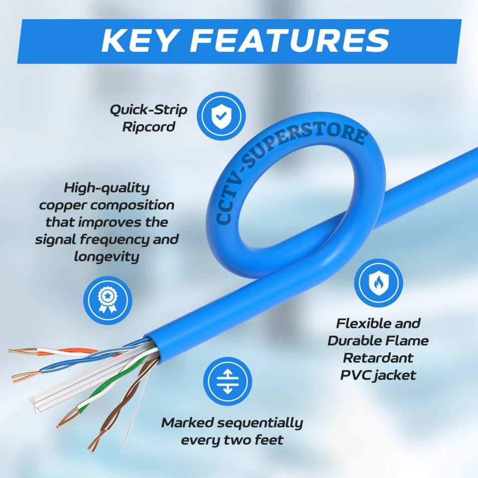 CAT6 1000FT Cable CCA UTP Unshielded Solid 23AWG Ethernet LAN Network RJ45 BLUE - Image 2 of 4