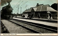 Shelby OH~Big Four Train Arrives @ RR Depot~Ladies All in White 1908 CU Williams