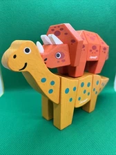Dinosaur Wooden Toy Snap On Dino Blocks Take Apart Triceratops And Brachiosaurus