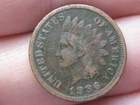 1886 Indian Head Cent Penny, Variety 1, Var 1, T1, Type 1- Fine/VF Details