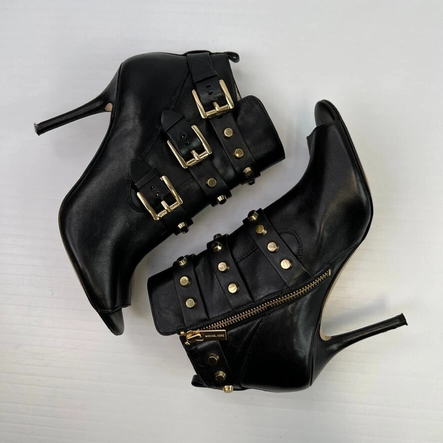 Bota Michael Kors Feminina 8.5 Couro Stud Fivela Zíper Lateral Tornozelo Bryn Moto Core Ex - Imagem 4 de 4