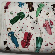 Michael Miller Glamour Girls C927 Cotton Fabric - Retro Vintage Fashion 50s 60s