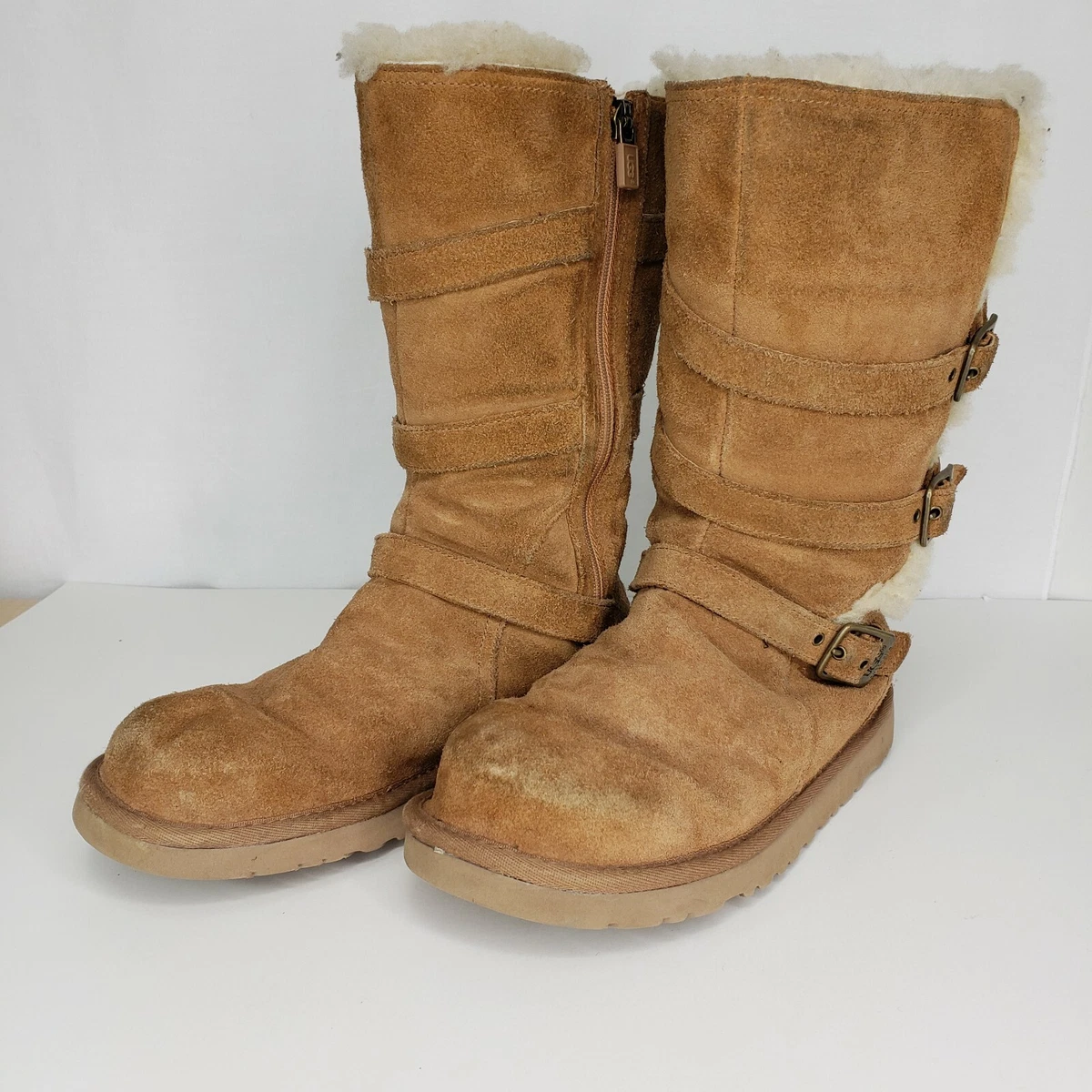 UGG Size 5 Maddi Boots Brown Suede Shearling 35 EU Inside Zip 1001520
