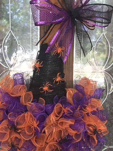 Halloween Witch Hat Handmade Door Wall Decoration Wreath Assorted Styles - Picture 3 of 4