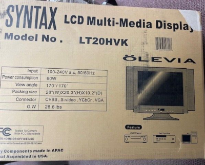Syntax Olevia LT20HVK 20-Inch Flat-Panel MultiMedia LCD Rare New