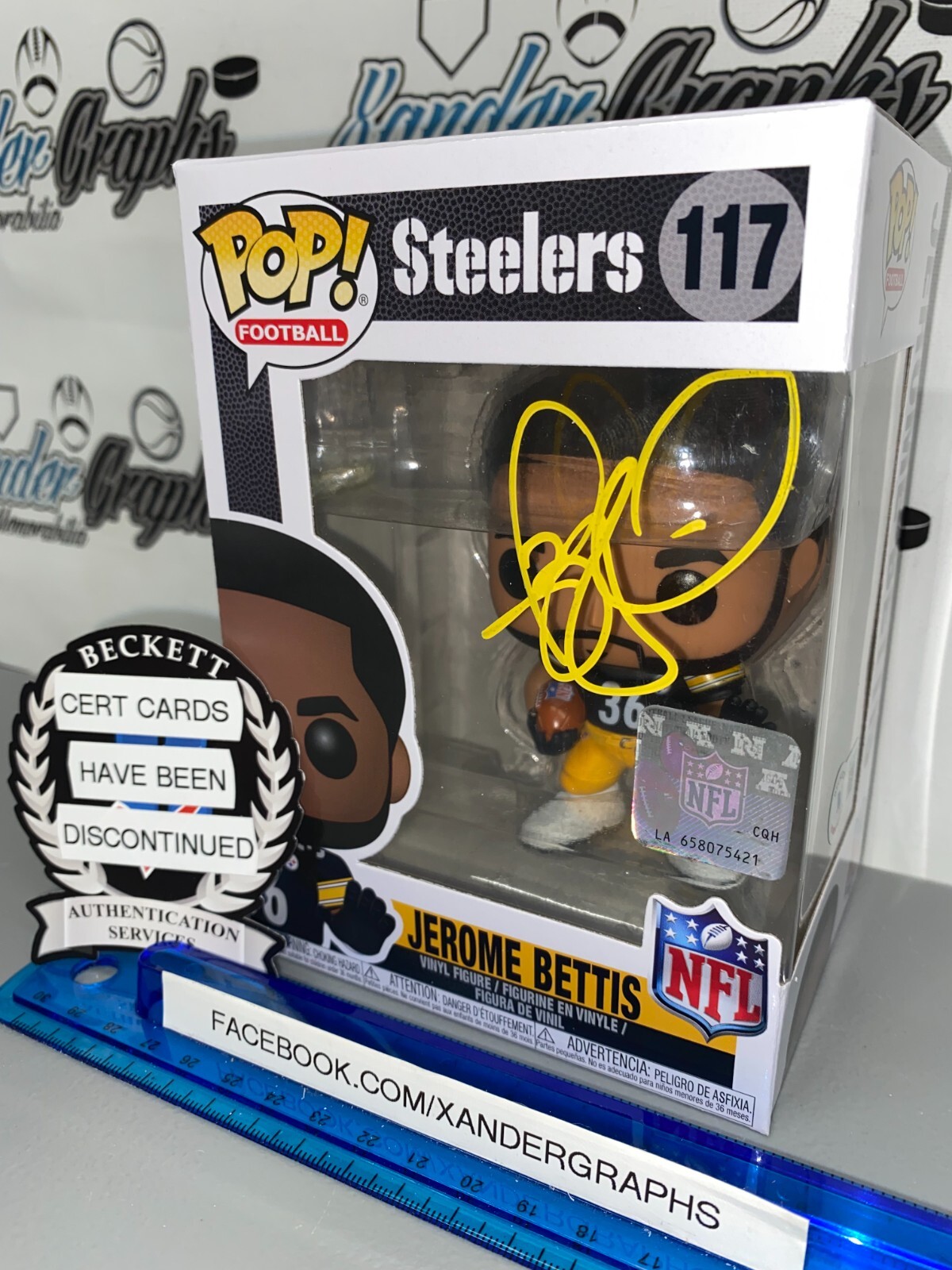 JEROME BETTIS "THE BUS" SIGNED AUTOGRAPHED FOOTBALL FUNKO POP-BAS COA BECKETT 
