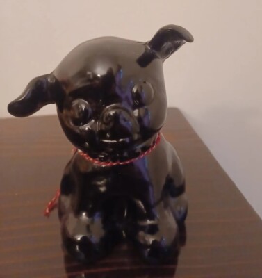 1930's FIDO HUBLEY MFG. CO. Cast Iron Black Puppy Dog Still Coin Bank HEAVY DUTY
