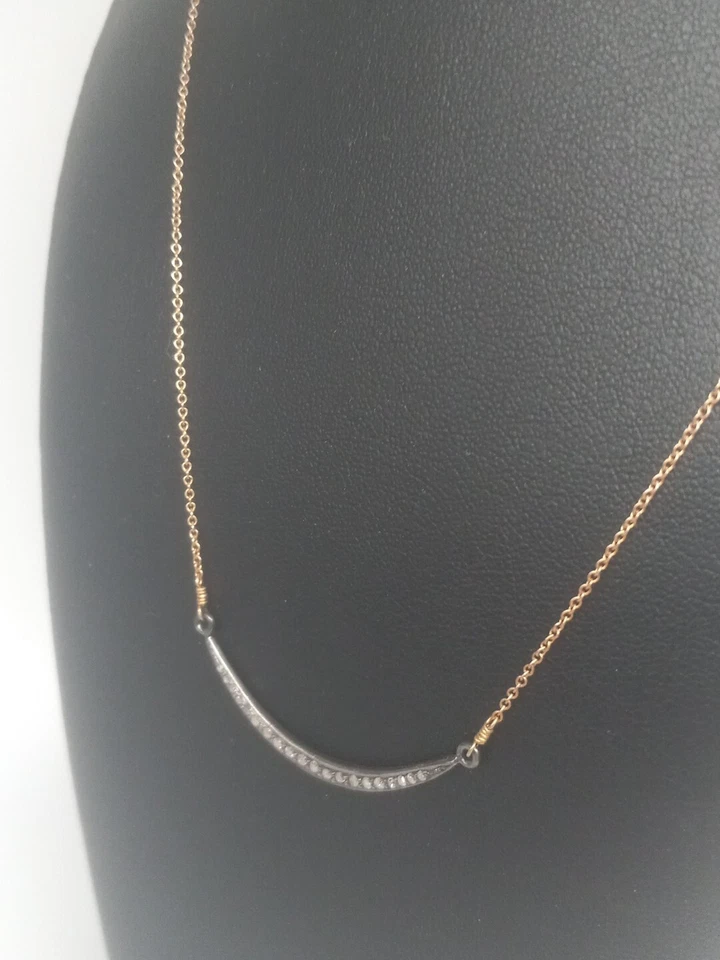 14K золото заполненное 16» цепочка 925 бриллиант акцент полумесяц ремесленник подвеска ожерелье - Изображение 3 из 4