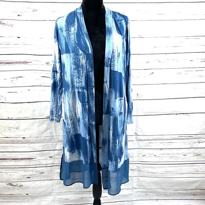 Logo by Lori Goldstein Top Women s Petite MP Blue Leticia Abstract Duster