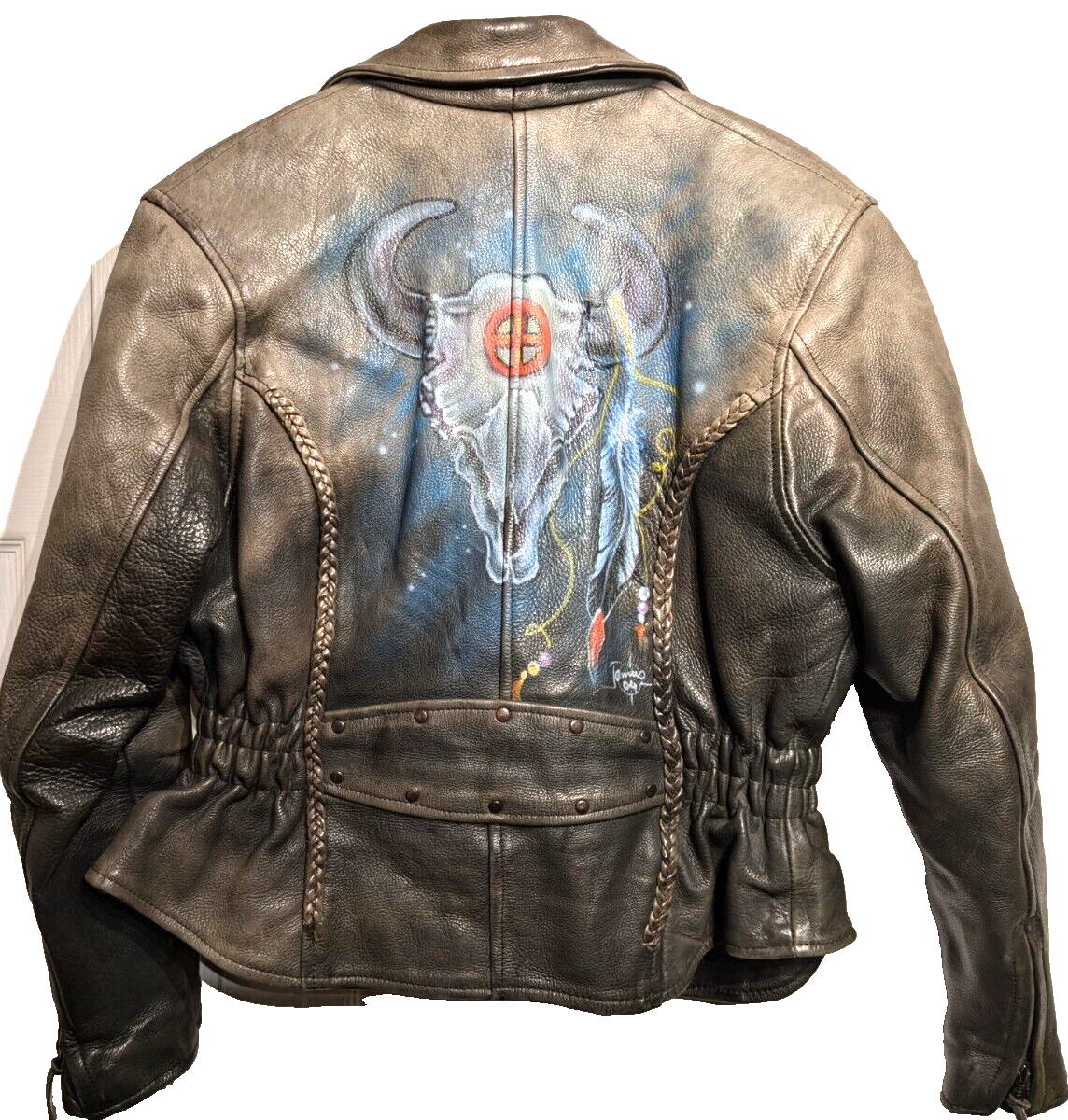 Niles Rider Leather Women Sz M Jacket Moto Insul. Hand Painted