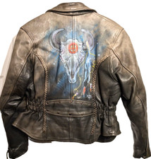 Niles Rider Leather Women Sz M Jacket Moto Insul. Hand Painted Bull Dreamcatcher