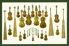 Lithographie anno 1892 - historische Musikinstrumente Geige Viola Cello Violine