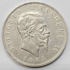 Napoli Vittorio Emanuele II 5 lire 1864 q.Spl Regno d'Italia Periziata SNI