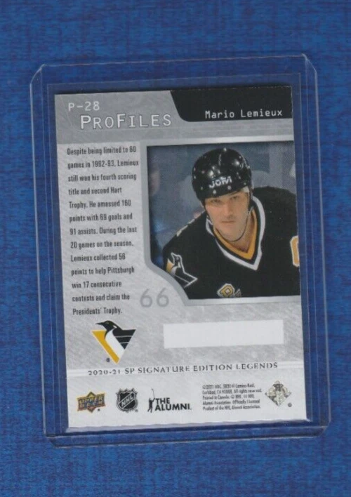 2020-21 SP Signature Edition Legends Profiles # P-28 Mario Lemieux - Image 2 of 2