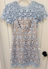 Eliza J Blue Lace Floral Sheath Dress Lined Short Sleeve Round Neck Zip 2