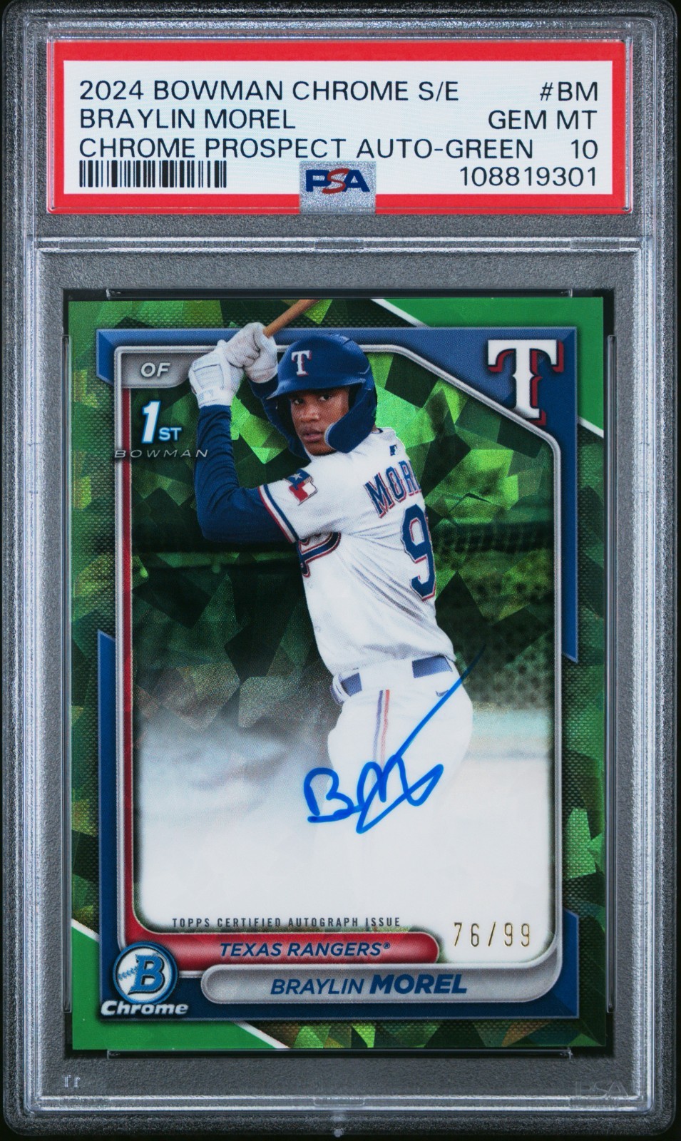2024 Bowman Chrome Sapphire 1st Braylin Morel Auto Green /99 #CSPA-BM PSA 10 GEM