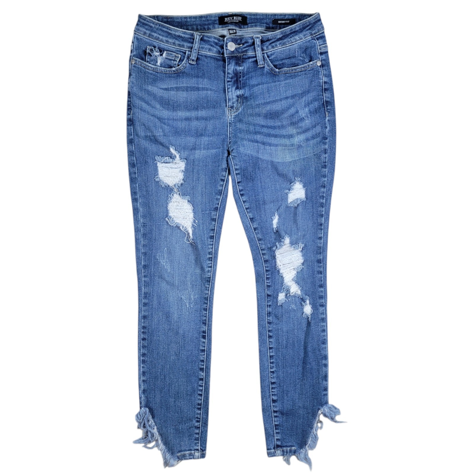 Judy Blue Skinny Fit Distressed Jeans Womens 29 Cropped Frayed Hem Denim Grunge