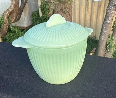 Vintage 1950s Fire King Jadeite Green Glass Jane Ray Sugar Bowl  Anchor Hocking