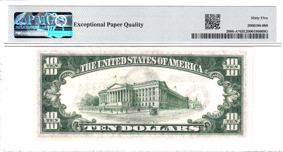 1934-A $10 Federal Reserve Note Boston **STAR** PMG Gem Unc 65EPQ #A01611099* - Image 2 of 2