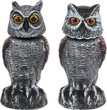 2 Pack Fake Owl Decoys to Scare Birds Away, Rotating Head Bird Deterrents, Natur