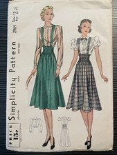 1930s Vintage Simplicity Pattern 2964 Blouse Suspender Skirt Size 12/B 30 Rare