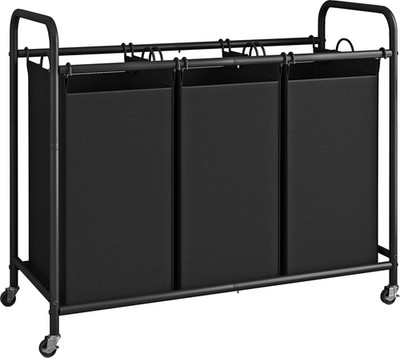 LINZINAR 3-Bag Laundry Hamper, Black Laundry Basket, 35.6 Gal(135 L) Laundry Sor