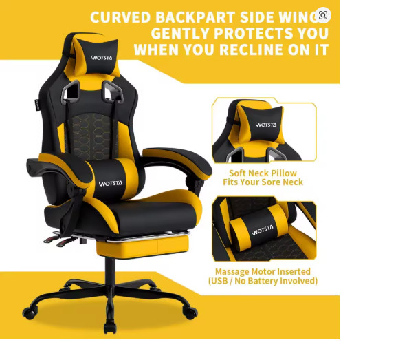 Ergonomic Gaming Chair Massage Recliner Footrest Racing Office Chair Heavy Duty