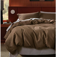 Bedsure Cotton Duvet Cover Waffle Weave 3-Piece Set Queen, Brown 90"x90"